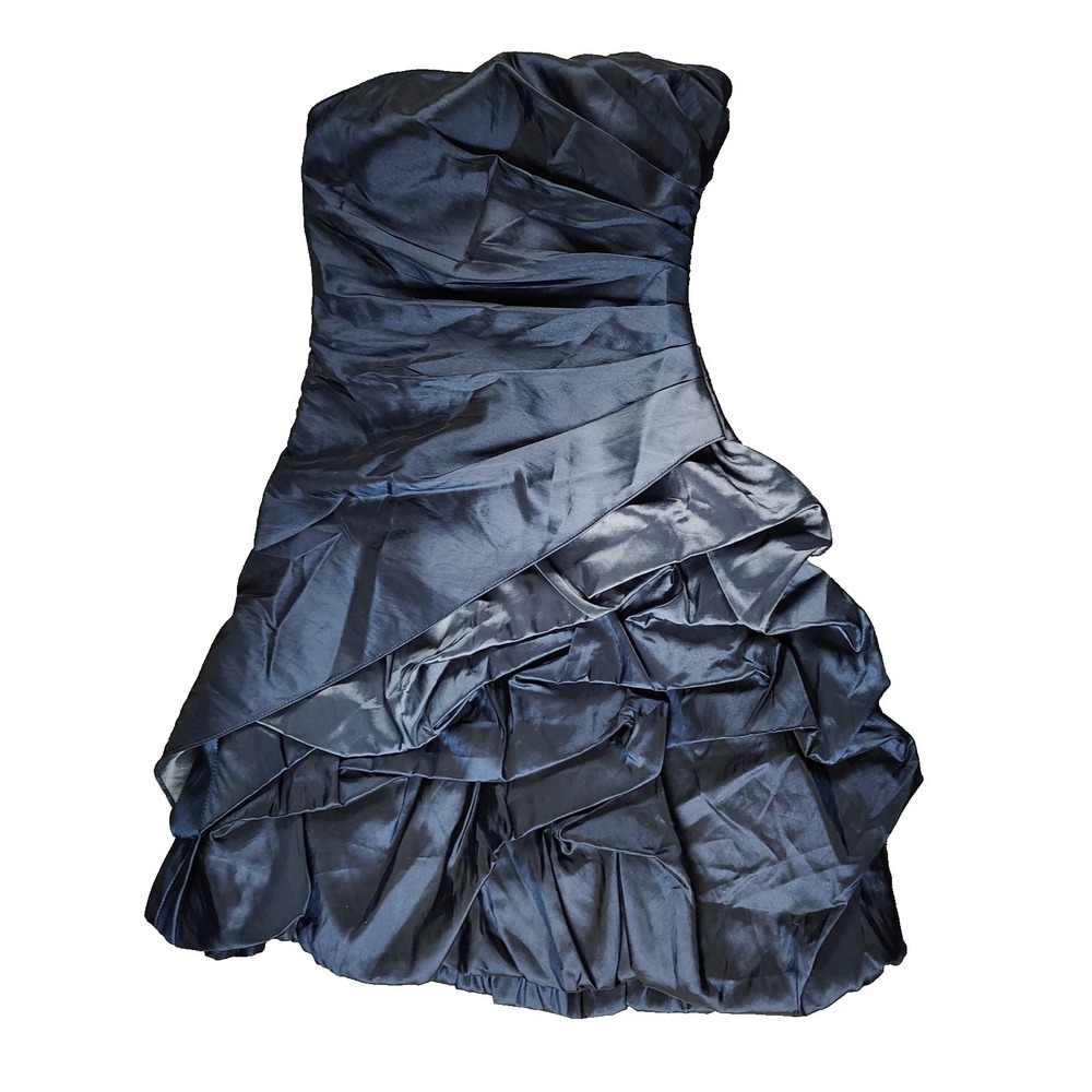 Jump Apparel Jrs 3/4 Prom Dress Boning Asymmetrical Ruffles‎ Zip Strapless Lined